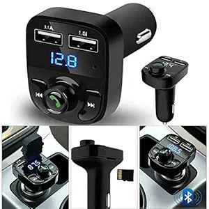 JUTEK Car Bluetooth Charger FM Transmitter in Car Radio Adapter for Hand Free Calling Fast Charging Dual Port Wireless Audio MP3 Player with 3.1 Bluetooth Charger Compatible for All Smartphones