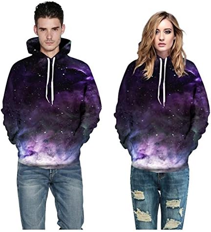 KKYLOVEJ Unisex Casual Hoodies 3D Printed Purple Starry Couple Fashionable Pullover Sweatshirt Long Sleeves with Big Pocket For Couple Christmas Gifts (S M L XL XXL XXL) , Purple Starry , s/m