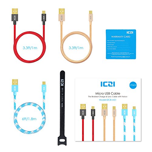 ICZI Aluminium USB 2.0 auf Micro USB Kabel, Micro USB Ladekabel Datenkabel, vergoldet Stecker, 3-Pack ( 1x 1M Schwarz, 1x 1M Gold, 1x 1M Blau ), für Samsung , HTC , Huawei , Sony , Powerbank usw. - 7