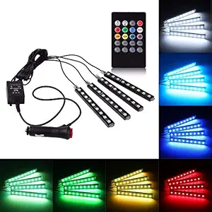 GoMechanic Atmosphere Lights 9x4 Car LED Strip Light, 36 LED DC 12V Multicolor Interior Light LED Under Dash Lighting Kit with Sound Active Function and Wireless Remote Control Car Fancy Light