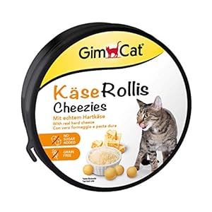 GimCat Rollis, comprimidos de queso – Snack para gatos rico en vitaminas con auténtico queso duro – Sin azúcar añadido ni cereales – 1 lata (1 x 200 g)