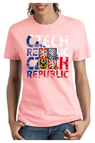 OM3 – CZECH-REPUBLIC – Damen T-Shirt tailliert – ?ESKÁ REPUBLIKA EM 2016 FRANKREICH FRANCE FUSSBALL FANSHIRT SOCCER SPORT TRIKOT EUROPAMEISTER, M, rosa