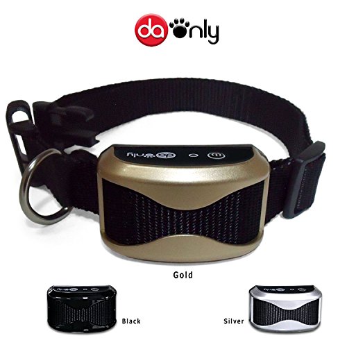 DAONLY Collar antiladridos AUTOMÁTICO, Collar adiestramiento SIN DESCARGAS, Collar electrico para Perros, Correa Regulable de Nylon, Collar para Perros Grandes, (Gold)