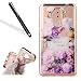 Huawei Honor 6X Case Cover with Free Black Stylus Pen,Leeook Luxury Elegant Beautiful Floral Purple Rose Flower Electroplate Plating Frame Crystal Soft Gel Silicone TPU Case Cover Bumper for Huawei Honor 6X