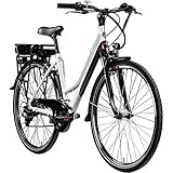 Z&uuml;ndapp E Bike 700c Trekkingrad Damen Pedelec Z802 Elektrofahrrad 21 G&auml;nge 28 Zoll Rad (wei&szlig;/lila, 48 cm)