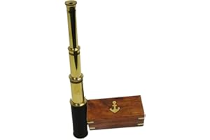 THOR INSTRUMENTS 15" Handheld Brass Telescope with Anchor Wooden Box Rustic Vintage Home Decor Gifts