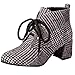Produktbild VJGOAL Damen Stiefel, High Heels Schuhe für Damenmode Party Plaid Tuch Lace-Up Frühling Autum spitz Zehe Rutschfeste Dicke Stiefel Grau, 35 EU