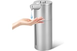 AUNMAON Automatic Touchless Soap Dispenser - 15 Levels Simple Physical Adjustment, Low Battery Consumption for Kitchen Bathroom - Hands Free Silver