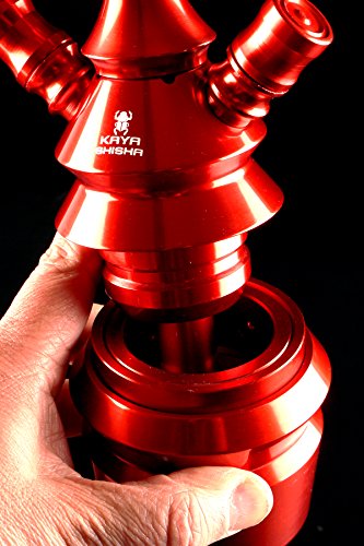 Kaya Shisha ELOX „Clear 630CE“ Wasserpfeife Hookah, rote Aluminium Rauchsäule, weißer Silikonschlauch, rotes Mundstück - 2