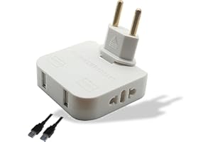 BADGE-LAW Landrón-Enchufe Extra Plano con Cabezal Giratorio 180º - 2 Puertos de Carga USB y 2 Enchufes Convencionales válidos para Toma Europea y Americana - Carga Rápida e Ideal para Espacios reducidos (1)