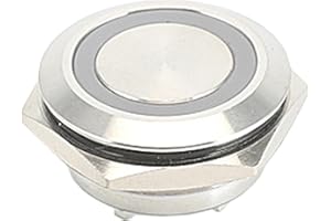 Powice Wodoszczelny przełącznik chwilowy 25 mm, z czerwonym światłem LED, przełącznik przyciskowy, 8 A, 12 V/24 V/125 V/250 V, odpowiedni do samochodów, zapłonów, dzwonków do drzwi (płaska głowica)