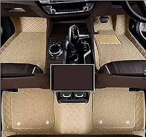 CARNEST Car Foot Mats for New Honda Amaze 7D Luxury Leather Washable Car Floor Mat (Beige)