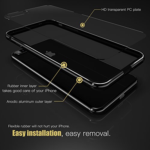 Funda iPhone 7 plus  Roybens    Aluminio   Silicona  2 Capas Antigolpes Ultra-delgado Transparente Fina Carcasas Para Apple iPhone7 plus  5 5    Negra Brillante  Jet Black 