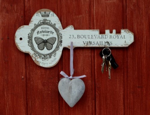 Schlüsselbrett Holz Landhaus Shabby Chic 4 Haken - 39x20cm