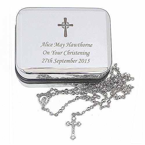 Rosary Beads and Personalised Box ~ Cross Motif Trinket Box, Keepsake Gift