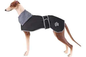 Geyecete- Manteau d'hiver Chaud imperméable pour lévrier, avec Doublure en Polaire, Chien Veste avec Trou pour Harnais et Bandes réglables, pour Moyens et Grands Greyhound Chien-Noir-S