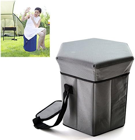 Folding Grey Cool Bag Cool Boxes and Stool with Shoulder Strap, Height approx. 35 cm