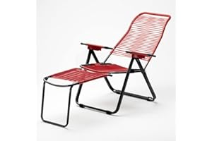 Tomaino - Sedia Sdraio Da Giardino In Acciaio Con Corde In Plastica, Poltrona Per Interno Ed Esterno Con Poggiapiedi, Spaghetti Cordonata (rosso)