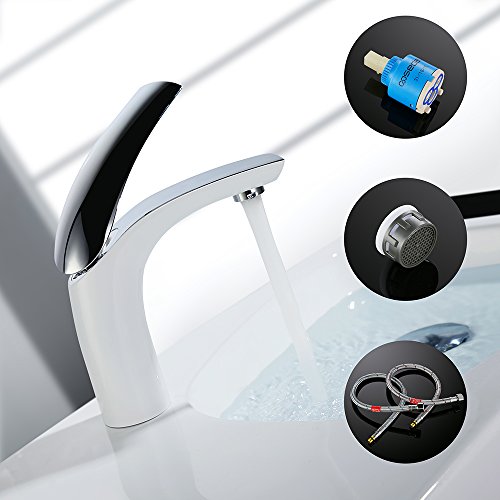 Homelody Weiß Chrom Wasserhahn Waschbecken Armatur Mischbatterie Bad Einhebelmischer Badarmatur Waschtischarmatur f.badzimmer - 5