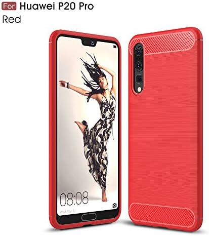 TH000 Carbon Fiber Back Design Cover for Huawei P20 Pro Case Soft Rubber Full Range Protection Slim-Fit Hybrid Case Cover for Huawei P20 Pro Case (red)