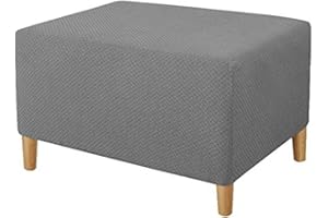 SYLC Bezug Ottomane Rechteck, Hockerbezug Stretch Elastisch, Ottomane Bezug, Hockerbezug, Ottomane Schonbezug, Husse Für Hocker (Hellgrau,S)