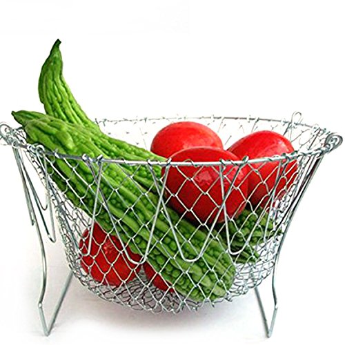 Fry French Chef Basket von aiqi, faltbar Dampf Spülen Zugentlastung Magic Resteschale Edelstahl Net Korb für Küche Kochen - 5
