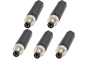 BAYZCONN 5 conectores M8 de 4 pines, conector redondo industrial IP67 A, código derecho, adaptador de montaje en campo, sin cerrar, 60 V, 4 A CA/CC