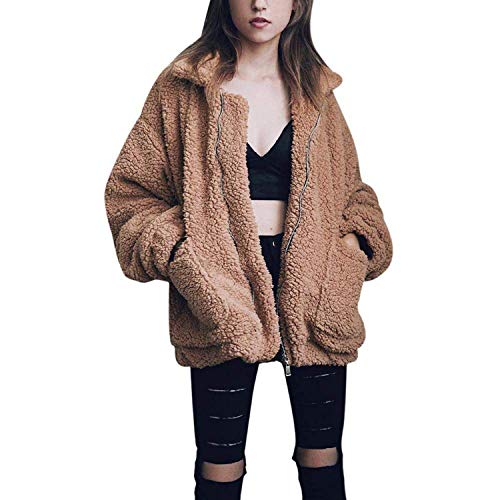 ComeonWomens Warm Casual Fleece Faux Fur Jacket Oversized Shearling Winter Coat for Women Long Sleeve Zipper Teddy Outwear