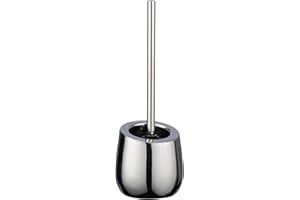 ‎WENKO WENKO Zestaw do WC Badi chrom błyszczący, wysokiej jakości ceramika z metaliczną powierzchnią, w zestawie szczotka do WC z silikonową głowicą szczotkową i powłoką zapobiegającą przywieraniu