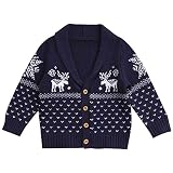 G-Kids Baby Jungen Mädchen Strickjacke Strickpullover Kleinkinder Weihnachten Elch Herbst Winter Langram Sweatshirt Dunkelblau 110