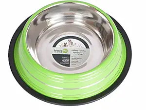 Iconic Pet Color Splash Stripe Non-Skid Pet Bowl 16 oz - Green