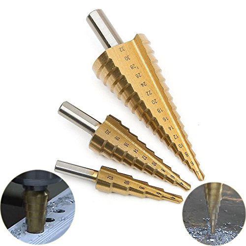 Fortag HSS Stufenbohrer Hex Shank Pagoda HSS-Stufenbohrer Schälbohrer Kegelbohrer Konusbohrer Schälbohrersatz Titanbeschichtet Boherset Schäl-Bohrer Senker Set 4-12 / 4-20 / 4-32mm