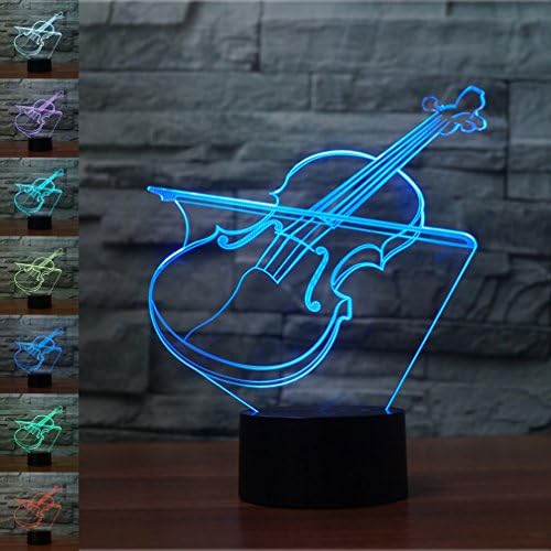Mother's Day Gift Night Light 3D Beside Table Lamp Violin Illusion, Jawell 7 Colors Changing Touch Switch Desk Decoration Lamps Birthday Christmas Gift with Acrylic Flat &amp; ABS Base &amp; USB Cable