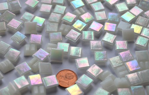 200 St. Glas- Mosaiksteine weiß mit Regenbogenschimmer 1x1cm, ca.136g - 3