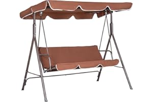 Hortan Dondolo Altalena 3 Posti Con Tetto Parasole Regolabile, Struttura In Acciaio E Tessuto Impermeabile Per Arredo Giardino, Terrazzo e Balcone