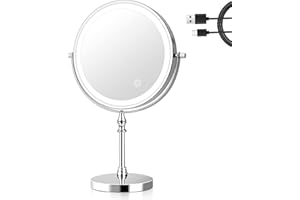 UUCOLOR 20X Makeup Mirror with Lights USB Rechargeable 8 Inch 3 Color Lights Two Sided Magnification LED Vanity Mirror Touch Control 360°Rotation Light up Mirror Chrome Finish