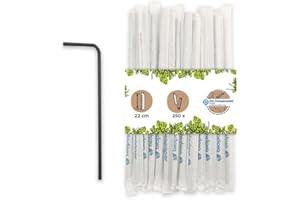 BIOZOYG Pajitas de papel 22cm I Pajita negra 5mm Ø I Pajita biodegradable I Pajitas para cócteles envasadas individualmente I Pajitas de papel flexibles 250 unidades