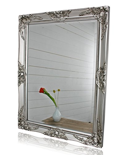 elbmöbel Wandspiegel Rechteckig in silber antik mit 82 x 62cm im Landhausstil mit Holzrahmen barock