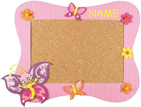 Bastelset Pinnwand Kork incl. NAME - Schmetterling - Korkplatte mit 6 Pins - Wandtafel Pinboard für Kinder Mädchen Blumen Schmetterlinge
