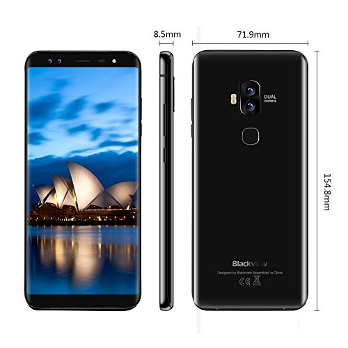 Blackview S8 Smartphone 4G-Schermo 5,7â€HD 18:9 -Quad-Core - 4GB RAM + 64GB ROM- 4Â  Fotocamere SONY 13MP+13MP-3180mAh con Dual SIM-Nero