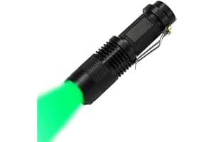 MODOAO Green Light LED Torch 1 Pack Zoomable Waterproof 3 Light Modes Adjustable Focus Light for Camping, Hunting, Hiking, Night Vision, Night Fishing, Astronomy and Emergency (Black Shell)