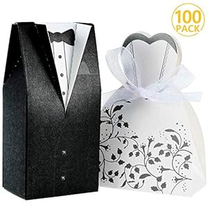 Foonii® 100pcs Cajas de Caramelos Cajas de Regalo (50pcs Novia + 50pcs Novio), Regalo, Recuerdo, Favor, Detalle, Decoración para Invitados de Boda