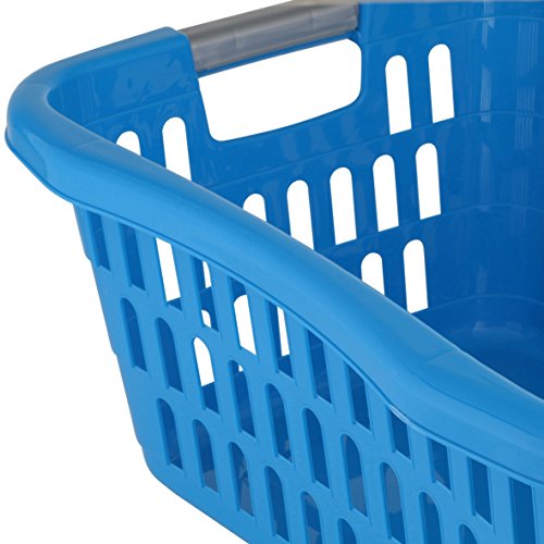 axentia Wäschekorb Plastik, stapelbar – Wäschesammler eckig – Wäschewanne Kunststoff – Wäschekisten stapelbar in Weiß oder Blau – Wäschetragekorb klein, 25 l - 4
