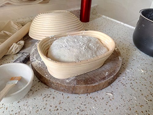 Jingmei Gärkörbchen oval, ø 25 cm x 15 cm, Höhe 8cm, frei Bürste (750g Teig)+ frei Zwischenlage-Abdeckung +frei Brotgabel - 3