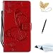 Produktbild TOUCASA Huawei P10 Lite Handyhülle,Huawei P10 Lite Hülle, Brieftasche Flip PU Leder ledercaseHülle Kartenfächer [3D Butterfly] [3D Schmetterling] Embossed Technology für Huawei P10 Lite-Rot