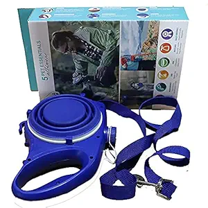 BRUZZLINE? 5 in 1 Pet Leash with Water Bottle, Pet Bowl, Waste Bag Dispenser, and Waste Bag Hook All in 1 Nylon Leash with Ergonomically Designed Grip.