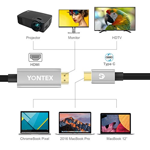 [4K @ 60Hz] USB C auf HDMI Kabel (6ft / 1.8m), USB 3.1 Typ C Stecker (Thunderbolt 3 kompatibel) zum HDMI Kabel für 2016 MacBook Pro, 2015 MacBook, ChromeBook Pixel, Samsung Galaxy S8 / S8 Plus von YONTEX - 5