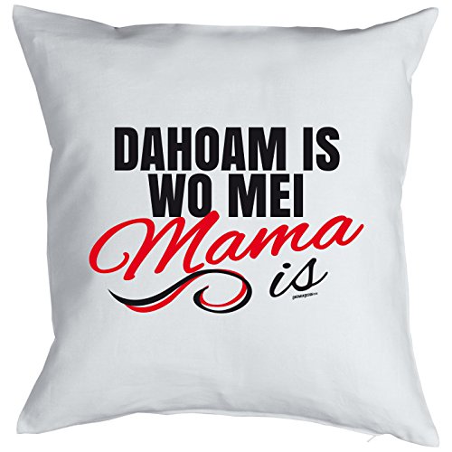 Mama/Deko-Kissen/Sofa-Kissen m. Füllung +Spaß-Urkunde: Dahoam is wo mei Mama is Geschenk/Muttertag/Geburtstag - 2