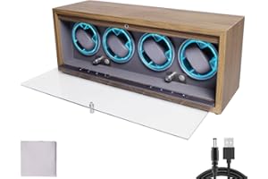 KZAN Automatic Watch Winder with LED Light Soft Flexible Watch Pillow AC Adapter Quiet Motor 4 Rotation Modes 4 Slots (Inner Grey)