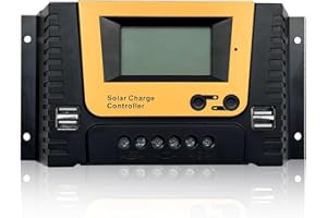 CLIUNT SolarLaderegler, 20A PWM Solar Smart Controller, Solar Ladegerät Controller 12V 24V 36V 48V mit einstellbarem LCD-Display,USB Anschlüssen für Solarpanel Bleisäurebatterie und Lithiumbatterie
